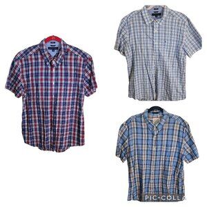 Lot of 3 Tommy Hilfiger St. John's Bay Plaid Short Sleeve Cotton Shirts Size XL